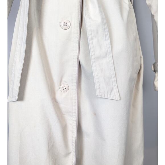 90s Vintage Mervyn's Partner Petites Trenchcoat Lined Hooded Tan Red Plaid Trim - Picture 12 of 16